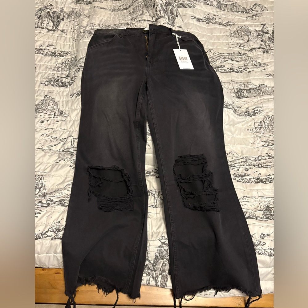 Distressed Black Flare Jeans